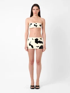 Bronco Latex Mini Skirt Black & White Cow Print