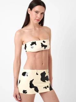 Bronco Latex Mini Skirt Black & White Cow Print